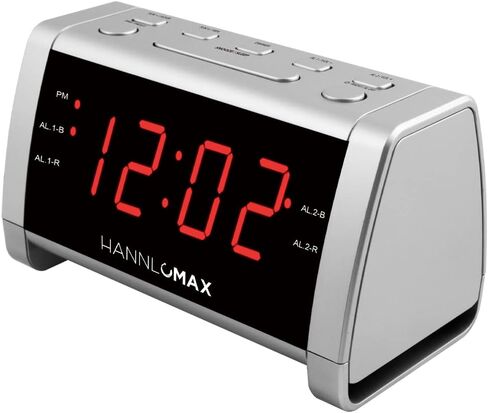 راديو منبه HANNLOMAX HX-138CR، راديو PLL AM/FM مع محطات محددة مسبقًا، شاشة LED خضراء 1.4 بوصة، منبه مزدوج، تشغيل التيار المتردد فقط. (أسود) in Kuwait