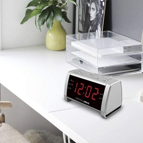 راديو منبه HANNLOMAX HX-138CR، راديو PLL AM/FM مع محطات محددة مسبقًا، شاشة LED خضراء 1.4 بوصة، منبه مزدوج، تشغيل التيار المتردد فقط. (أسود) in Kuwait