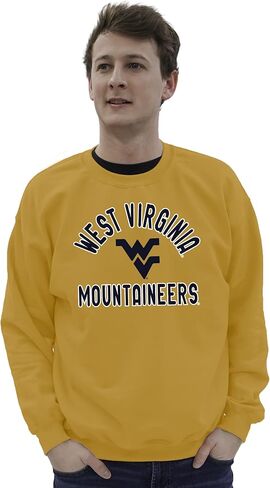 Blue 84 Men's West Virginia Mountaineers Crewneck Sweatshirt Line Up Secondary Color, West Virginia Mountaineers Gold, Medium in Saudi Arabia