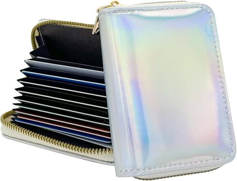 holographic Credit Card Holder for Women, 11 Card Slots with Zipper Card Case Wallet, Slim&Lightweight (Pink) in Kuwait