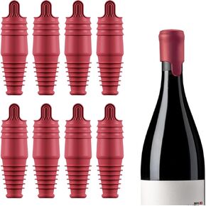 Silicone Wine Stopper Reusable Wine Bottle Stopper, 8Pcs Champagne Stoppers for Bottles, Food Grade Rubber Wine Stoppers for Wine Bottles (Black+Red)
