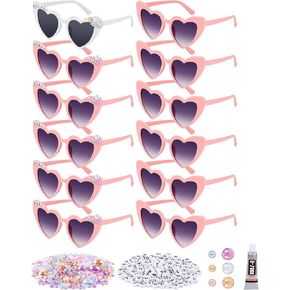 Xuhal 12 Pairs Valentines Day Heart Party Sunglass Bulk Bachelorette Glasses with DIY Letter Bead Pearl for Wedding Party