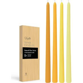Viyffo Taper Candles 12 Inch Green Set of 4 Unscented, Dripless, Smokeless Long Tall Tapered Candlesticks Wedding Home Decor Dinner Natural Color Series