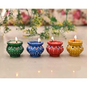 Traditional Handmade Terracotta Clay Painted Matki Diya (Set of 4)