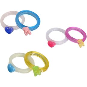 Cute Egirl Candy Color Resin Tiny Gummy Bear Ring Sweet Resin Acrylic Heart Ring Set for Women Girls Party Birthday Jewelry Gifts