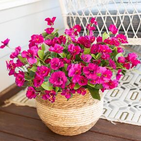 Artificial Faux Outdoor Outside Flowers Plants for Summer Decoration, 6 Bundles Fake Silk Hibiscus Flower UV Resistant Look Real Colorful Hibiscus for Planter Front Door Porch Patio Balcony, Red