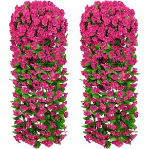 Dremisland Artificial Fake Hanging Flowers Plants for Outdoor 2PCS Faux Purple Morning Glory Trailing Vines UV Resistant Hanging Flowers for Outside Indoor Home Planter Porch Patio (Purple, 2PCS)