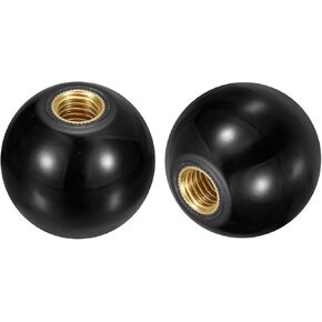 uxcell 5Pcs Threaded Ball Knobs, M12 Female Thread Thermoset Ball Knob 40mm Dia Round Operation Ball Handles with Copper Insert for Machine Lever Handle, Black