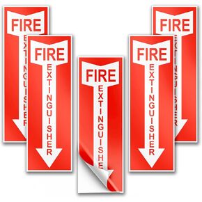 5 PC Fire Extinguisher Signs for Business - 4 x 12 Self Adhesive Fire Extinguisher Safety Signs - Fire Extinguisher Sticker