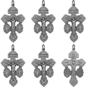 6Pcs/12Pcs Metal Cruz Del Perdon Catolica Pardon Crucifix Pendant with St Benedict Medals and Milagrosa Medal for Rosaries Catholic DIY Rosary Making Supplies
