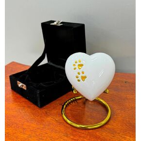 White Foot Printed Heart Urn Keepsake Mini Heart Cremation Urn with Stand & Premium Box White Keepsake Urn for Ashes Small Urn for Ashes Adults Male & Female