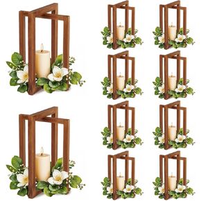 10Pcs Wedding Centerpieces for Tables, Foldable Wooden Centerpieces for Tables Centerpieces for Wedding Reception, Brown Rustic Lantern Centerpieces for Tables Wedding Indoor Decorations in Saudi Arabia