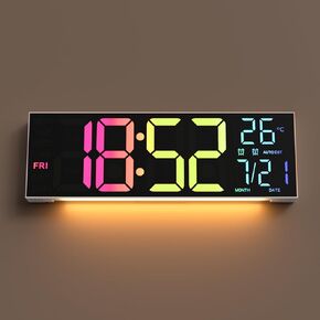 Digital Wall Clock Large Display, 16.2" Large Digital Wall Clock with RGB Color Changing Remote Control, Automatic Brightness Dimmer with Night Lights, Auto DST, Date Week（White）
