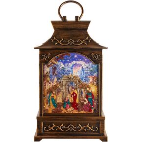 Kurt S. Adler Kurt Adler 11-Inch Battery Operated Warm White LED Lighted Nativity Scene Lantern, Black