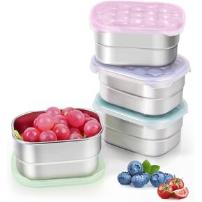 Tanjiae Stainless Steel Snack Containers for Kids and Toddlers | Easy Open Leak Proof Small Food Containers with Silicone Lids - Perfect Metal Lunch Box for Daycare and School (8oz, Set of 4)