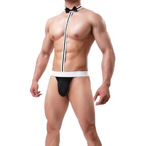 Evankin Men's Sexy and Fun Underwear Sets Thong U Convex Pouch Underpants Leather Chest Straps Garter Belts Lingerie(black)