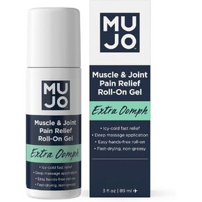 MUJO Extra Oomph Pain Relief Roll-On Gel – Fast-Acting, Long-Lasting Menthol with Organic Arnica, Aloe, Hemp – ICY Relief for Muscles, Joints, Backaches, Arthritis – 3 fl oz