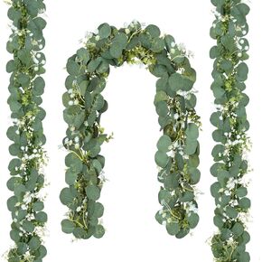 CQURE 5Pcs Eucalyptus Garland,Artificial Eucalyptus Leaves Table Greenery Garland Wreath Vines for Wedding Table Fireplace Bedroom Room Decor