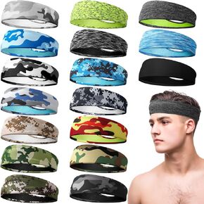 Suhine 18 Pack Sport Sweatbands Headbands for Men Women Workout Headbands Non Slip Headbands Sweat Wicking Guys Sweatband Breathable Headbands for Fitness Running Yoga Cycling
