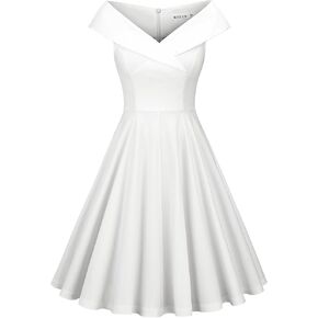 MUXXN Women's 1950s Retro Vintage Sleeveless V Neck Midi Cocktail Swing Dress