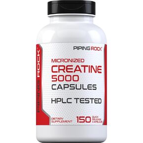 Piping Rock Creatine Monohydrate Capsules | 5g Pills | Micronized | Non-GMO, Gluten Free Supplement