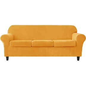 CONRUSER 4 Pieces Stretch Sofa Slipcover, Soft Velvet Oversized Sofa Covers for 3 Cushion Couch Thick Furniture Protector for Pets & Kids (Green)
