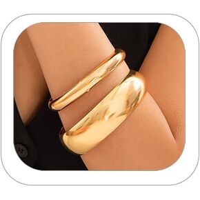 Gold Cuff Bangle Bracelets For Women 18K Gold Bangle Bracelets Open Wide Chunky Gold Bracelet Irregular Minimalist Bangle for Girl