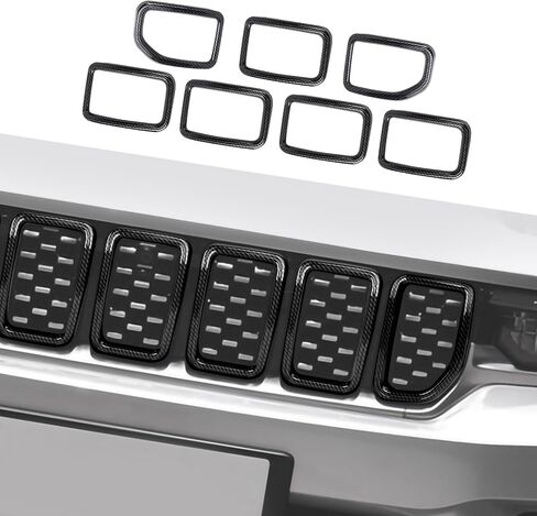 Jimen for 2021+ Grand Cherokee Grill Inserts, 7PCS Front Grille Inserts Grill Cover Exterior Trim Kits Compatible with Jeep Grand Cherokee 2021-2024 (Carbon Fiber) in Saudi Arabia