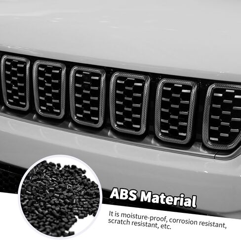 Jimen for 2021+ Grand Cherokee Grill Inserts, 7PCS Front Grille Inserts Grill Cover Exterior Trim Kits Compatible with Jeep Grand Cherokee 2021-2024 (Carbon Fiber) in Saudi Arabia