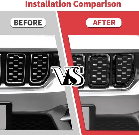 Jimen for 2021+ Grand Cherokee Grill Inserts, 7PCS Front Grille Inserts Grill Cover Exterior Trim Kits Compatible with Jeep Grand Cherokee 2021-2024 (Carbon Fiber) in Saudi Arabia