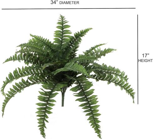 نبات سرخس بوسطن الاصطناعي مقاس 34 بوصة مع 42 سعفة حريرية خضراء نابضة بالحياة - نباتات خضراء صناعية مقاومة للأشعة فوق البنفسجية للاستخدام الداخلي والخارجي | مثالية للمنزل والفناء والحديقة وديكور المكتب in Kuwait