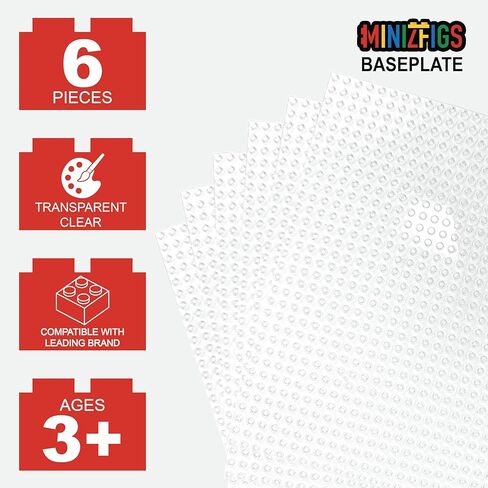 لوحات قاعدة البناء الكلاسيكية من Minizfigs لطوب البناء | متوافق بنسبة 100% مع العلامات التجارية الكبرى-اللوحة الأساسية | 10 × 10 | عبر واضح | للأطفال 3+ | 6 حزم in Kuwait
