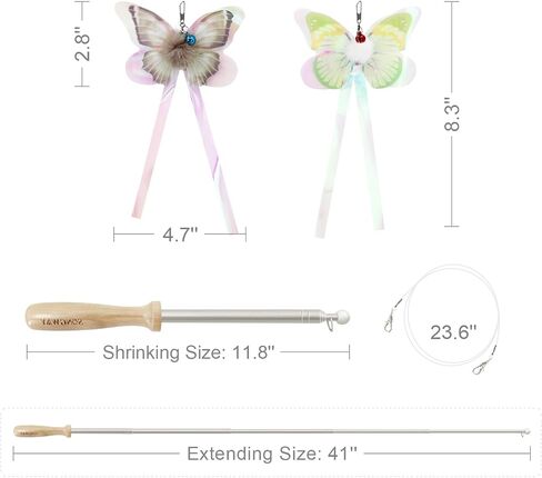 SONGWAY Cat Butterfly Toys Wand - 7 Pieces Cat Toy Set, Retractable Cat Wand with 6 Butterfly Cat Toys Replacement with Bells, Interactive Cat Toys for Indoor Cats Kittens in Saudi Arabia