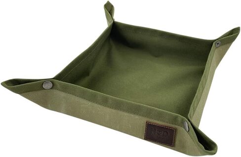Hide & Drink, Foldable Valet Tray Handmade from Water Resistant Canvas - Perfect Storage for Keys, Change, Coins, Watch, Small Personal Items - Table, Nightstand or Desk Organizer - Olive in Saudi Arabia