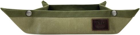 Hide & Drink, Foldable Valet Tray Handmade from Water Resistant Canvas - Perfect Storage for Keys, Change, Coins, Watch, Small Personal Items - Table, Nightstand or Desk Organizer - Olive in Saudi Arabia