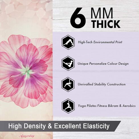 Premium Print Yoga Mat for Women Non Slip Exercise Mat with Carrying Strap & Mat Bag, 1/4" Extra Thick High Density Eco Friendly Large Yoga Mats for Fitness, Pilates & Home Floor Workout in Saudi Arabia