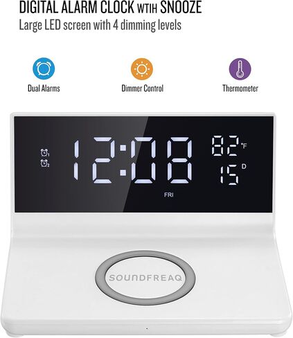 Charge Rise II, SFQ-20: Digital Alarm Clock, with Dual Alarms, Fast USB Charger and Wireless Charger, White in Saudi Arabia