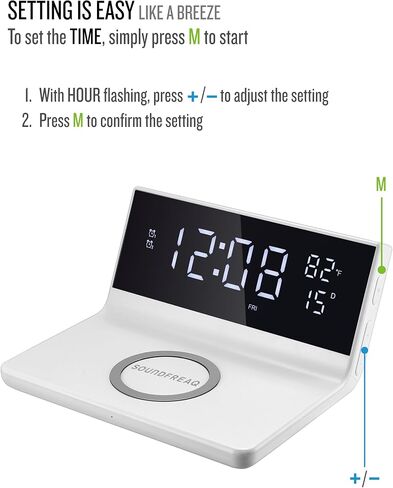 Charge Rise II, SFQ-20: Digital Alarm Clock, with Dual Alarms, Fast USB Charger and Wireless Charger, White in Saudi Arabia