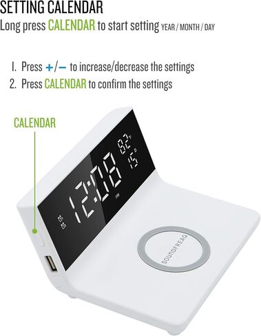 Charge Rise II, SFQ-20: Digital Alarm Clock, with Dual Alarms, Fast USB Charger and Wireless Charger, White in Saudi Arabia