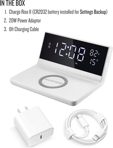 Charge Rise II, SFQ-20: Digital Alarm Clock, with Dual Alarms, Fast USB Charger and Wireless Charger, White in Saudi Arabia