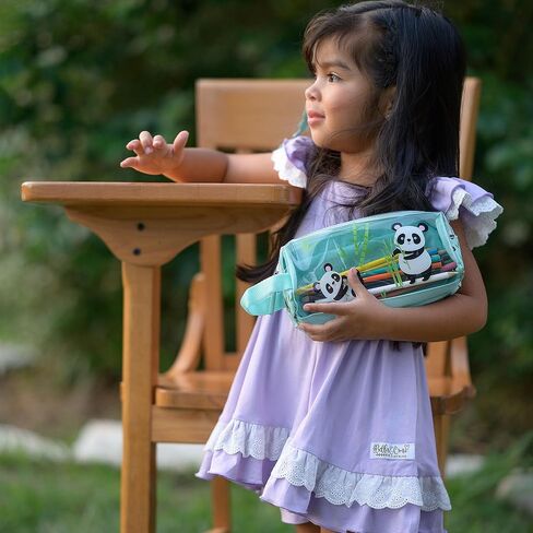 حقيبة أقلام رصاص شفافة باللون الأخضر من تشوكو موكا للبنات - حافظة أقلام ناعمة بسحاب - مقلمة جمالية لطيفة لمدرسة رياض الأطفال الابتدائية، باندا in Kuwait