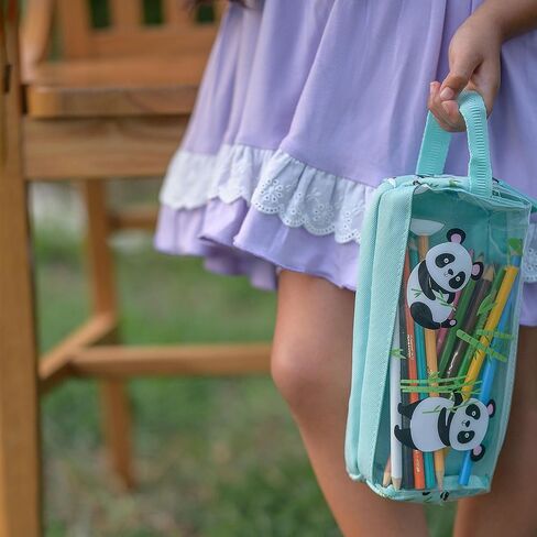 حقيبة أقلام رصاص شفافة باللون الأخضر من تشوكو موكا للبنات - حافظة أقلام ناعمة بسحاب - مقلمة جمالية لطيفة لمدرسة رياض الأطفال الابتدائية، باندا in Kuwait