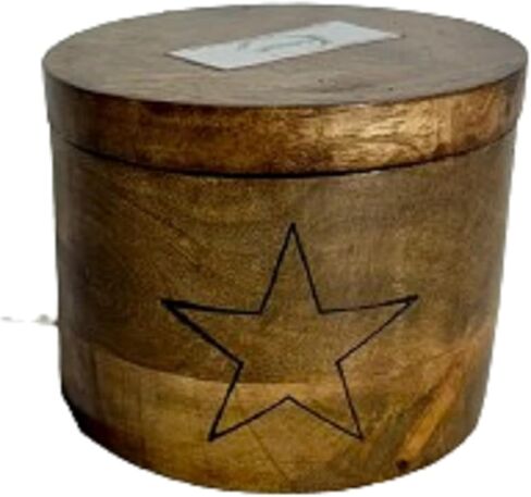 Antique Handcrafted Wooden Small Storage Container Star Engraved Round Candy Jar For Home Office Kitchen Decor in Saudi Arabia