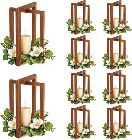 10Pcs Wedding Centerpieces for Tables, Foldable Wooden Centerpieces for Tables Centerpieces for Wedding Reception, Brown Rustic Lantern Centerpieces for Tables Wedding Indoor Decorations in Saudi Arabia