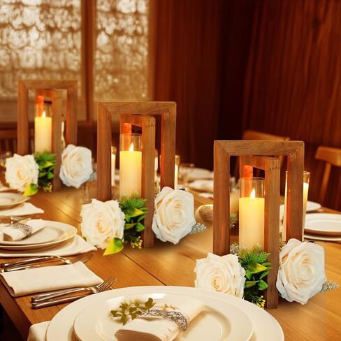 10Pcs Wedding Centerpieces for Tables, Foldable Wooden Centerpieces for Tables Centerpieces for Wedding Reception, Brown Rustic Lantern Centerpieces for Tables Wedding Indoor Decorations in Saudi Arabia