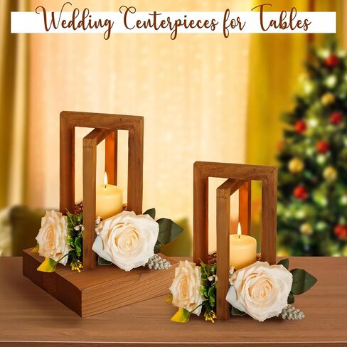 10Pcs Wedding Centerpieces for Tables, Foldable Wooden Centerpieces for Tables Centerpieces for Wedding Reception, Brown Rustic Lantern Centerpieces for Tables Wedding Indoor Decorations in Saudi Arabia