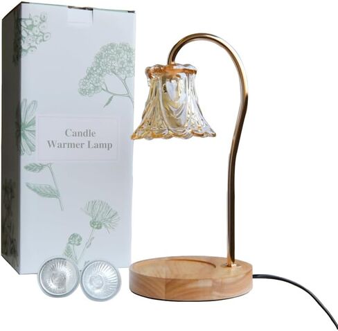 مصباح تسخين الشموع، مع لمبتين، مؤقت ومسخن ذوبان الشمع الخافت، يذوب الشمع للشموع المعطرة، يناسب مرطبان صغير كبير معطر، هدايا لديكور المنزل. (العنبر) in Kuwait