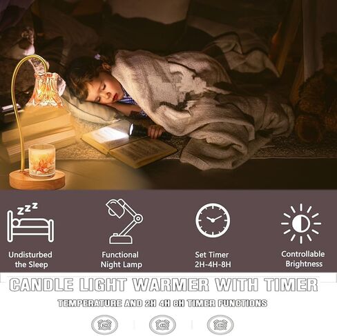 مصباح تسخين الشموع، مع لمبتين، مؤقت ومسخن ذوبان الشمع الخافت، يذوب الشمع للشموع المعطرة، يناسب مرطبان صغير كبير معطر، هدايا لديكور المنزل. (العنبر) in Kuwait