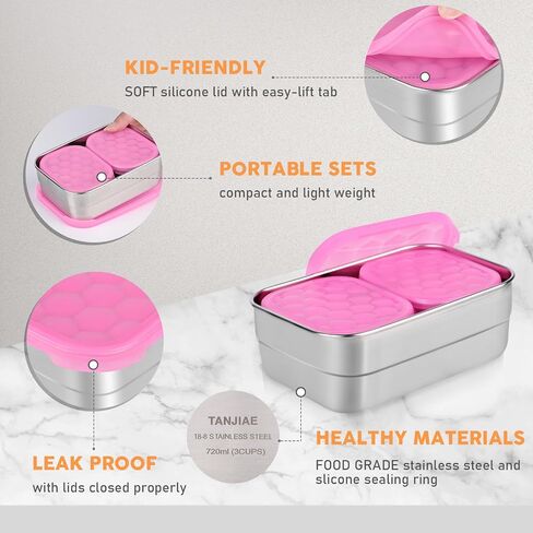 Tanjiae Stainless Steel Snack Containers for Kids and Toddlers | Easy Open Leak Proof Small Food Containers with Silicone Lids - Perfect Metal Lunch Box for Daycare and School (8oz, Set of 4) in Saudi Arabia