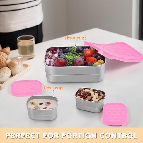 Tanjiae Stainless Steel Snack Containers for Kids and Toddlers | Easy Open Leak Proof Small Food Containers with Silicone Lids - Perfect Metal Lunch Box for Daycare and School (8oz, Set of 4) in Saudi Arabia